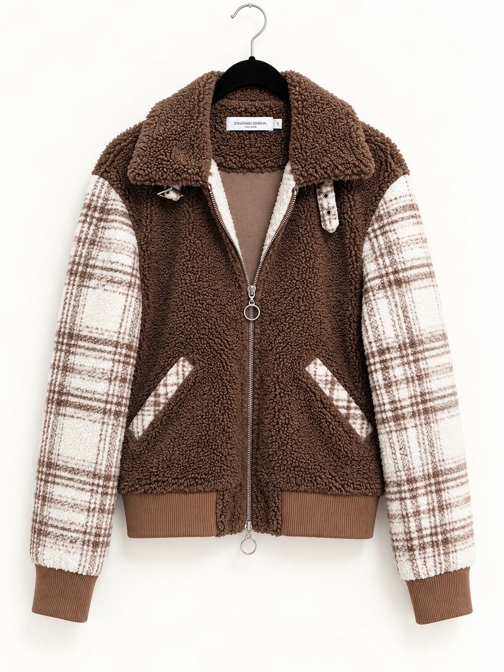 SIMKHAI Plaid Sherpa Bomber Jacket Size M